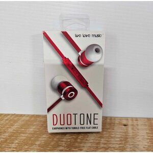 DuoTone Red Earphones with Tangle Free Flat Cable Built in Mic Soft Touch Finish
